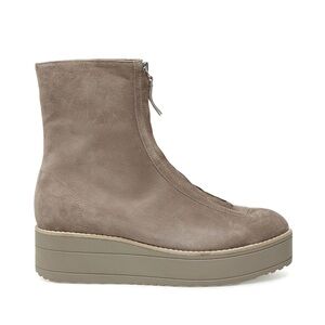 Silent D Suede Platform Zip Front Boots in Taupe